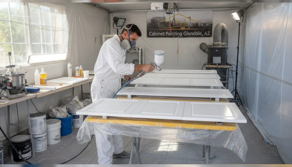 Professional cabinet painting in Glendale, AZ with spray finish transforming kitchen cabinets