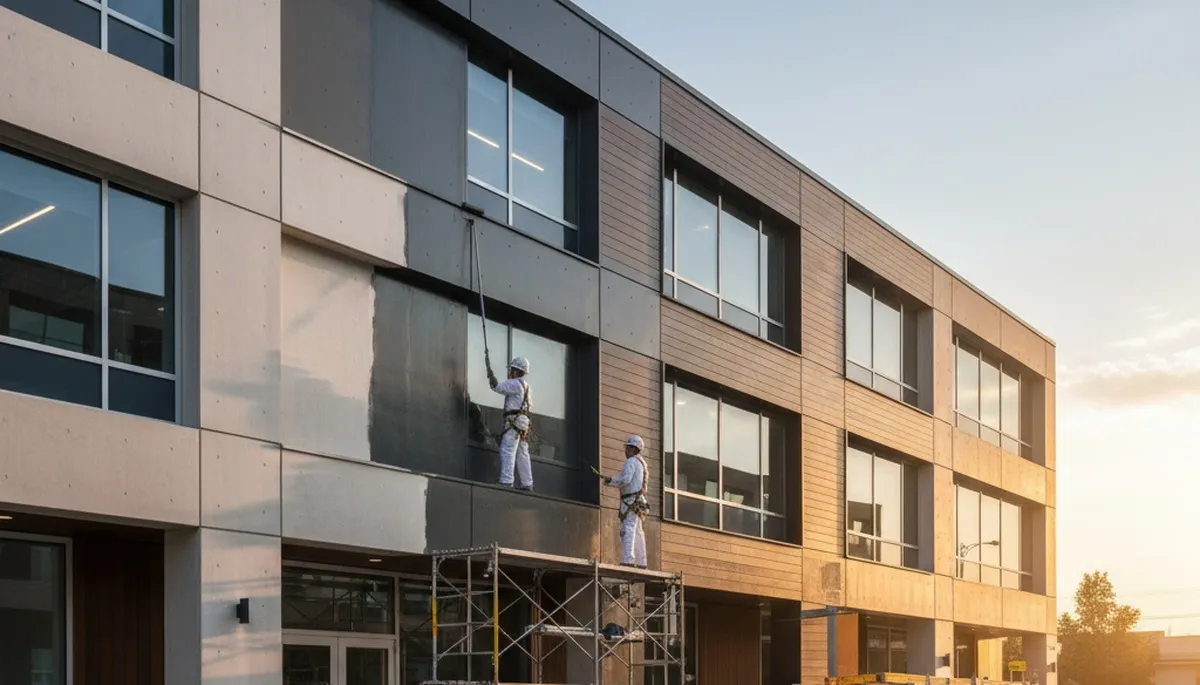 Commercial building painters in Glendale AZ applying durable exterior coatings for businesses