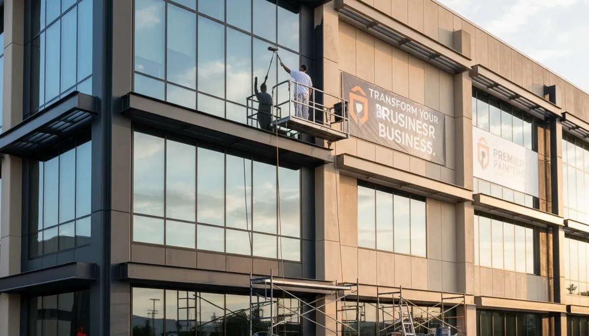 Professional commercial painters working on an office exterior in Glendale, AZ