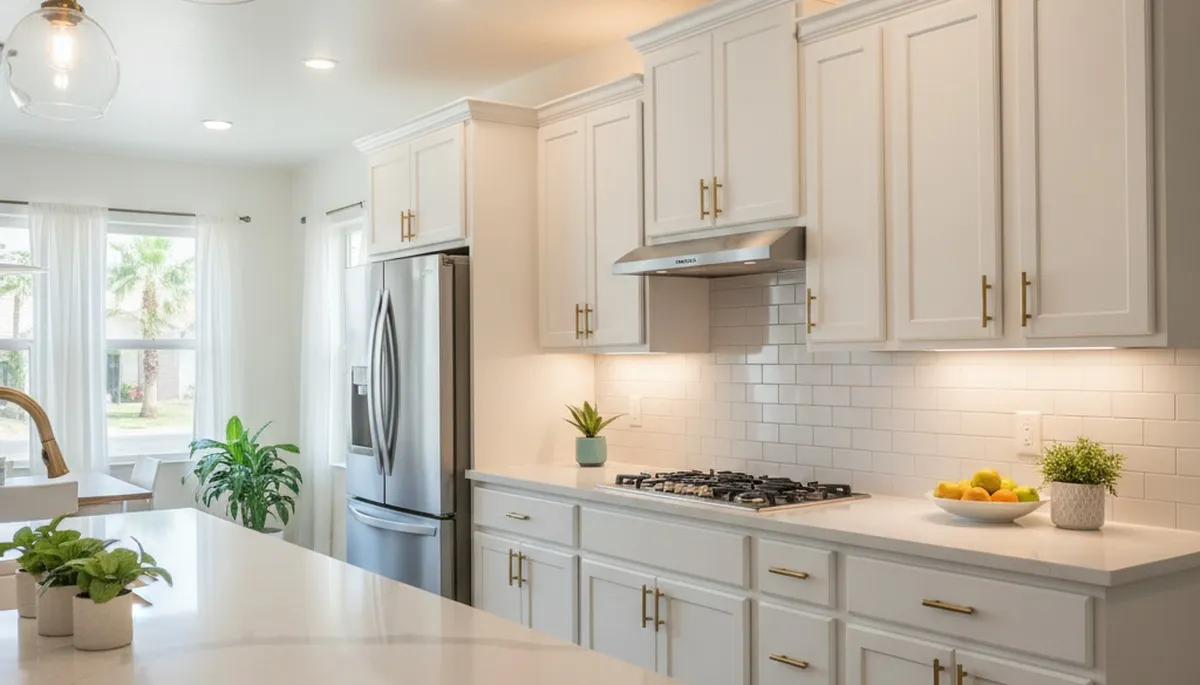 Refinished kitchen cabinets with modern smooth finish by house painters in Glendale, AZ