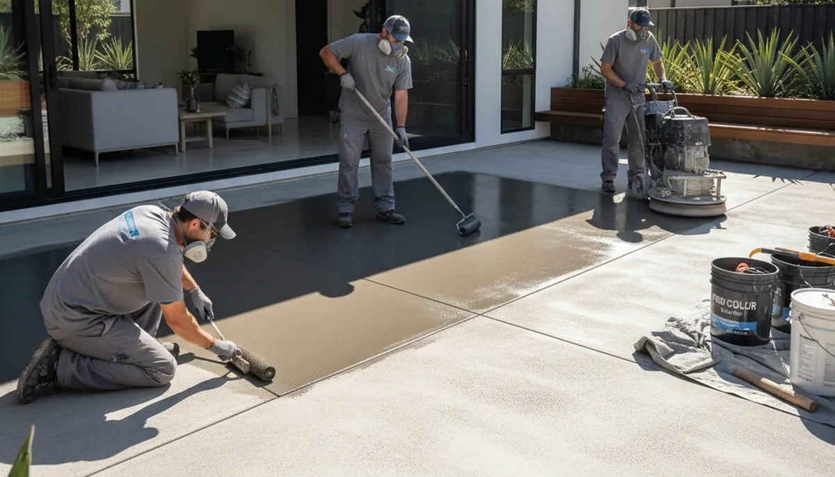Professional concrete staining on patio in Glendale, AZ by Desert Tested Finishes painters