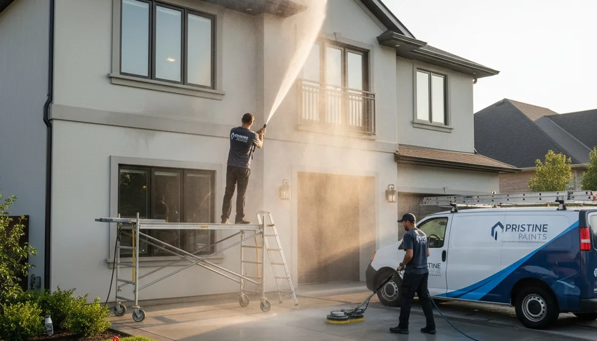 Professional pressure cleaning in Glendale AZ restoring stucco and driveways from desert dust and stains